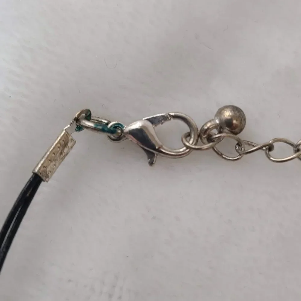 Beaded Black Pendant Statement Necklace  Adjustable Chain Silver-Tone Accents - Picture 3 of 11